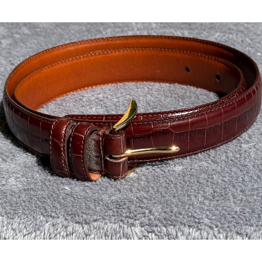 Ralph Lauren Mens Brown Crocodile Embossed Leather Belt Gold Buckle Dress Belt M